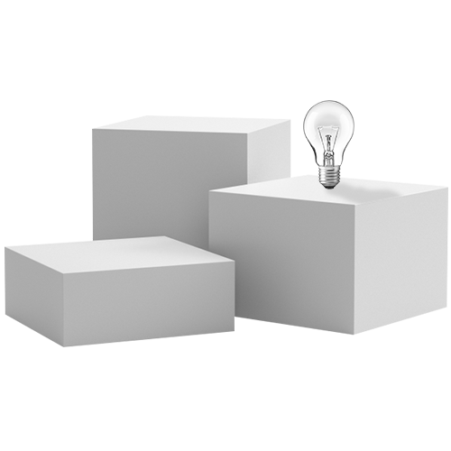A collect of three blocks, increasing in height, with a light bulb resting on the mid-level block