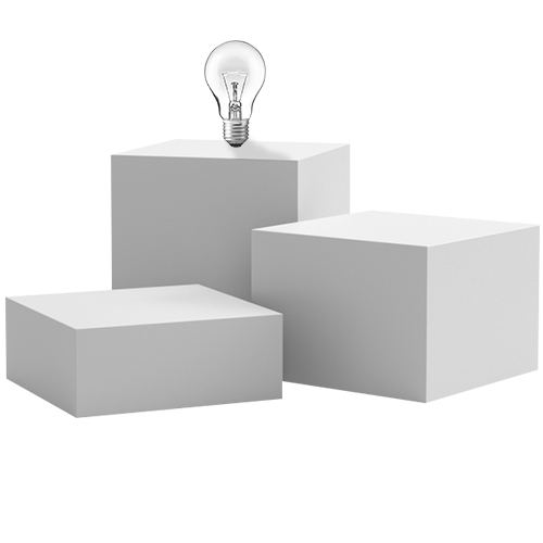 A collect of three blocks, increasing in height, with a light bulb resting on the highest block